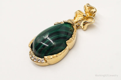 Designer Ross Simons Malachite Cubic Zirconia Gold Over Sterling Silver Pendant