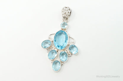 Large Vintage Blue Topaz Sterling Silver Necklace Pendant