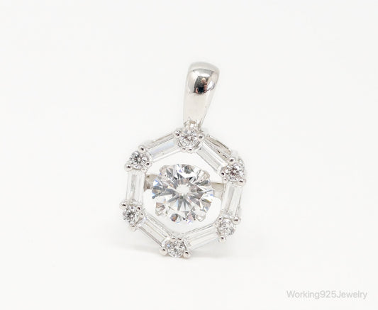 Vintage Art Deco Cubic Zirconia Sterling Silver Necklace Pendant