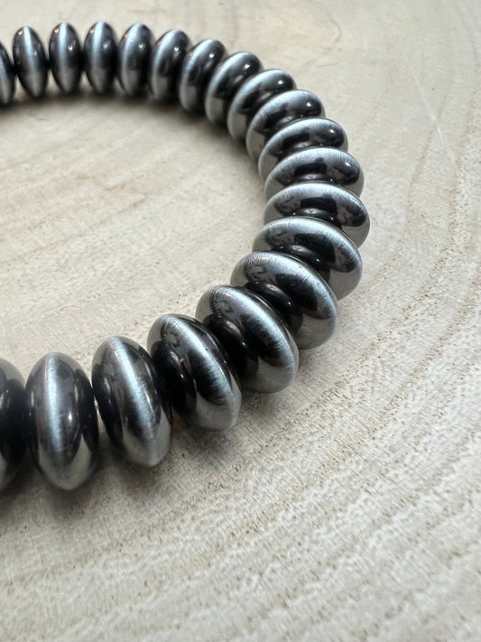 Faux Sterling Saucer Stretch Bracelet — 10mm Western Beaded Bracelet
