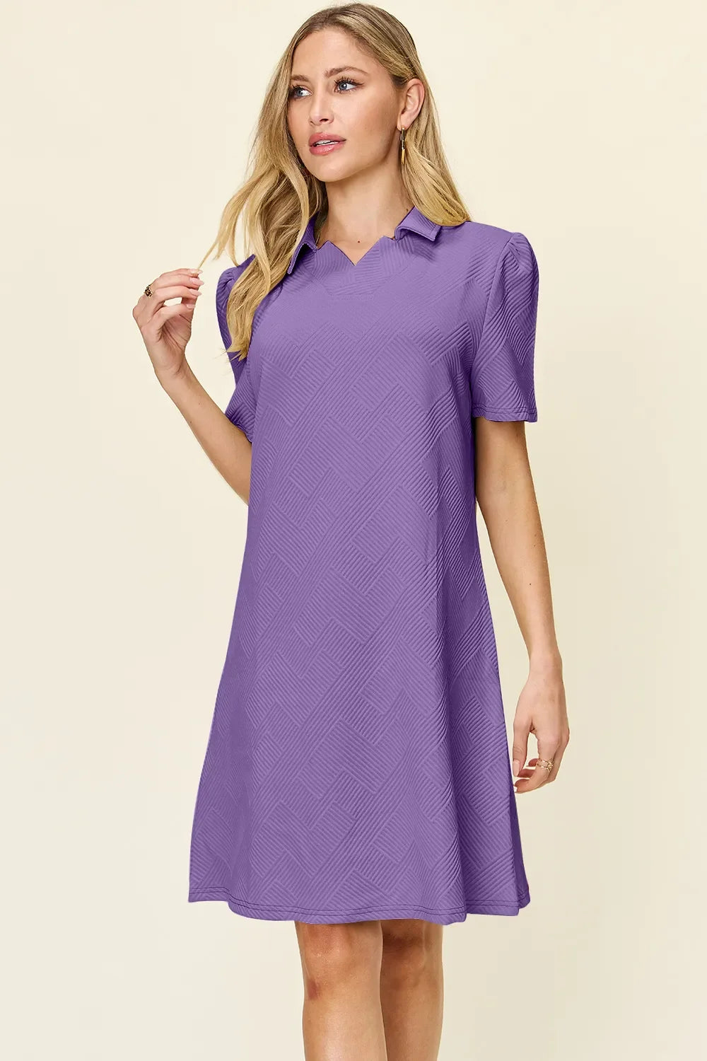 Double Take Textured Collared Short Sleeve Dress