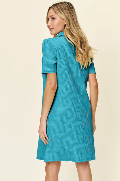 Double Take Textured Collared Short Sleeve Dress