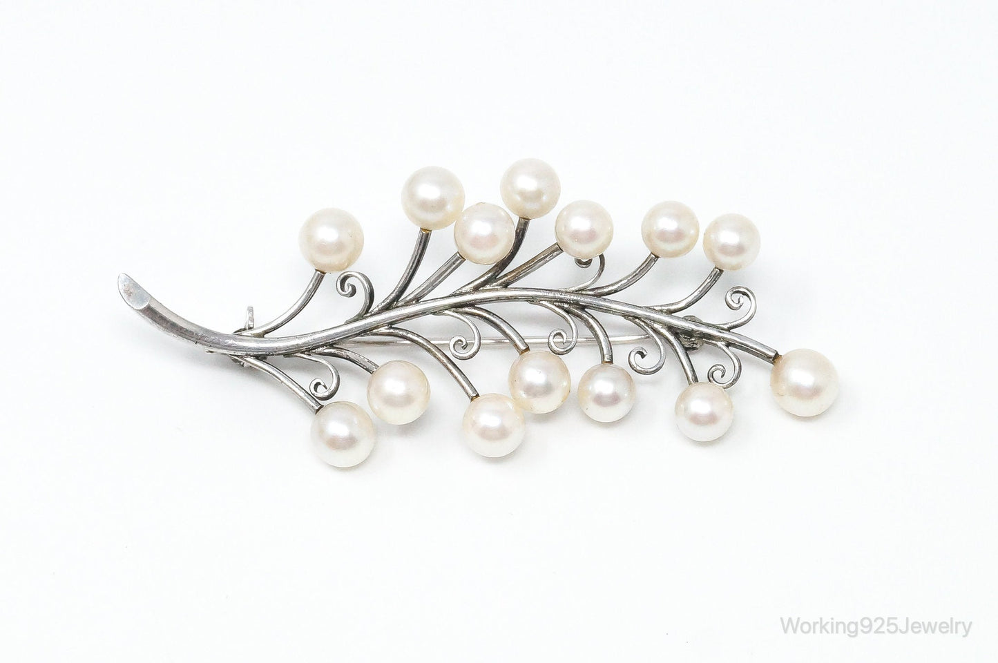 Antique K.T. Pearl Branch Sterling Silver Brooch Pin