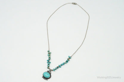 Vintage Native American Large Turquoise Sterling Silver Bead Necklace
