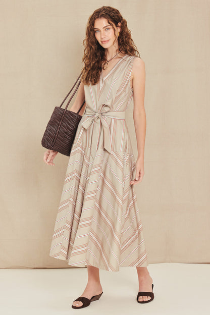 SWEET STRIPE WOVEN MIDI DRESS