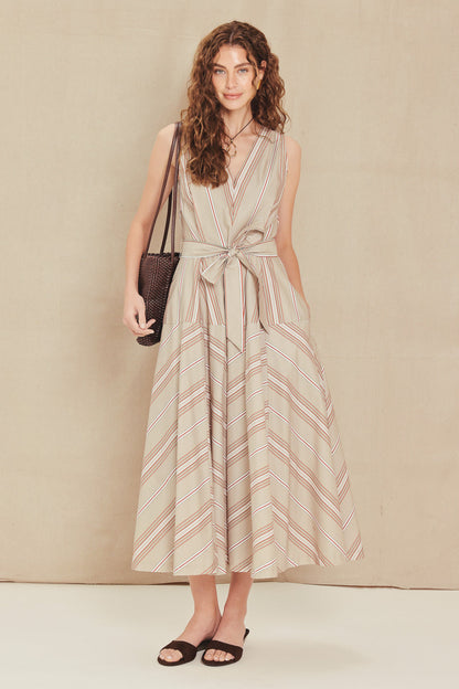 SWEET STRIPE WOVEN MIDI DRESS