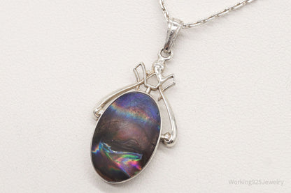 Vintage Designer Ciana Paua Abalone Shell Sterling Silver Necklace