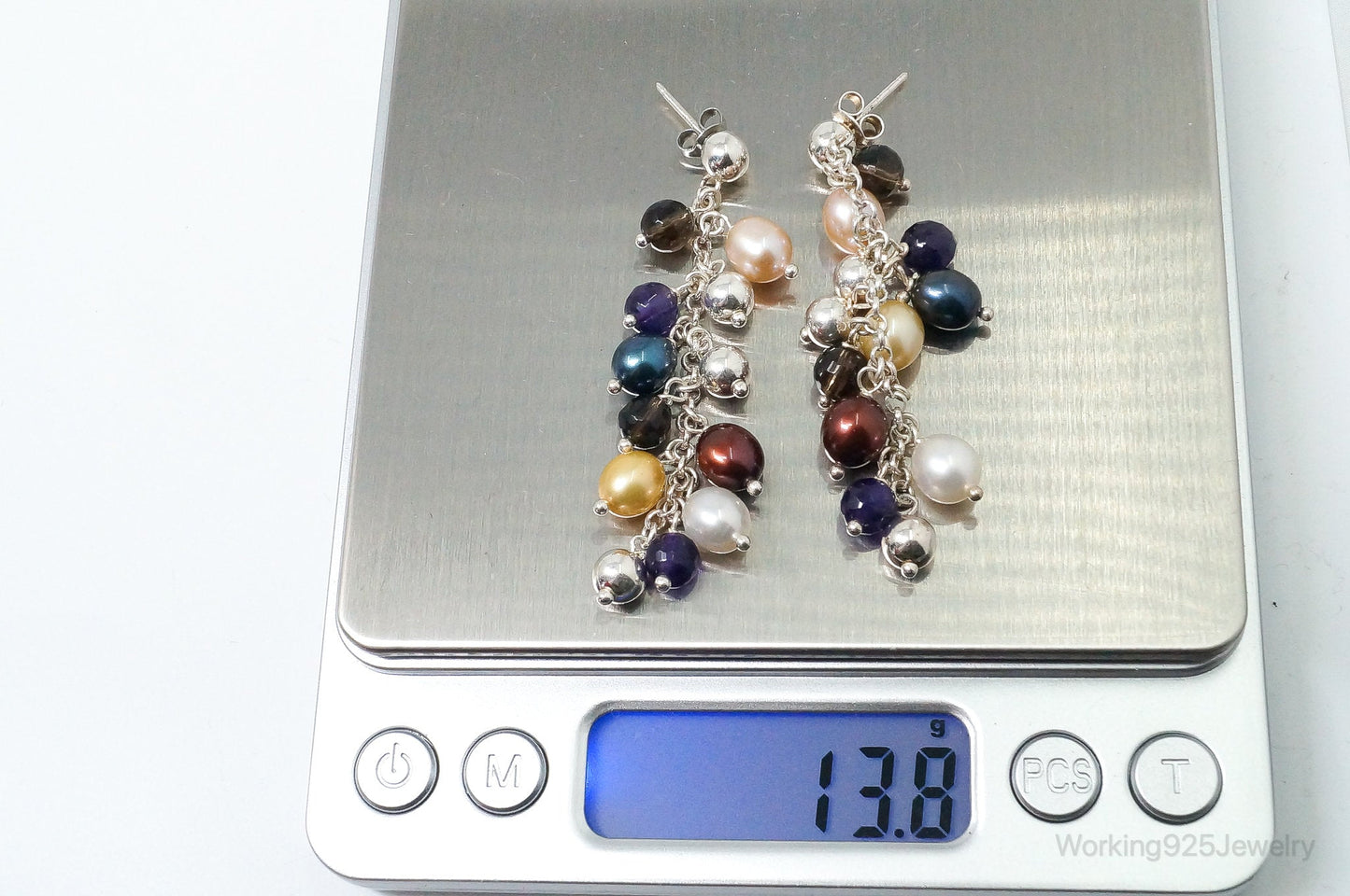 Vintage Italian Designer Multi Gem Sterling Silver Earrings