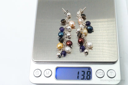 Vintage Italian Designer Multi Gem Sterling Silver Earrings