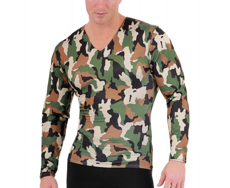 Insta Slim Big and Tall Camo Activewear Long Sleeve V-Neck 3VLST01BT