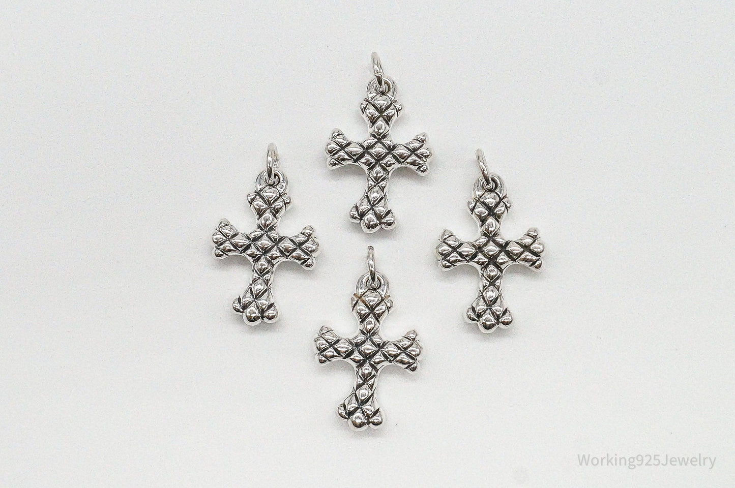 Vintage Puffy Hollow Cross Sterling Silver Pendants