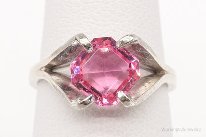 Vintage Designer Espo Pink Cubic Zirconia Sterling Silver Ring - Size 5