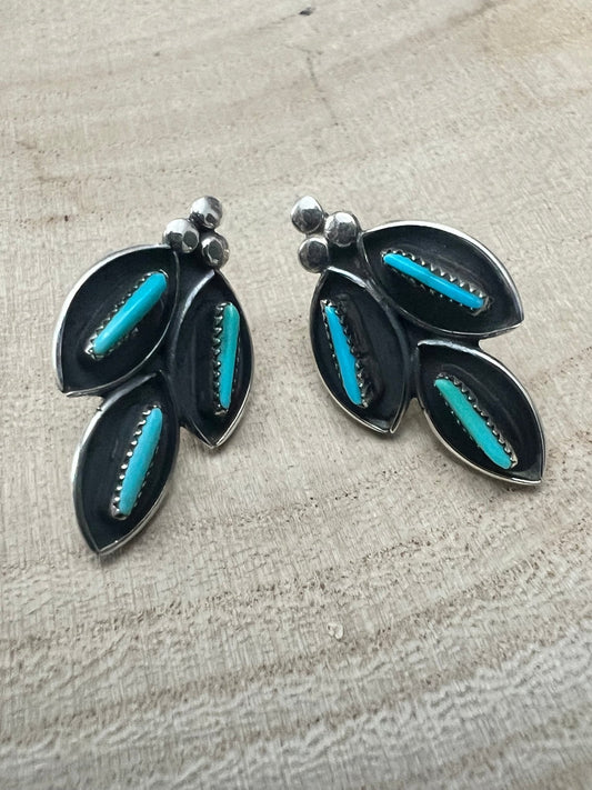 Fernando Othole Zuni Turquoise Sterling Silver Post Earrings