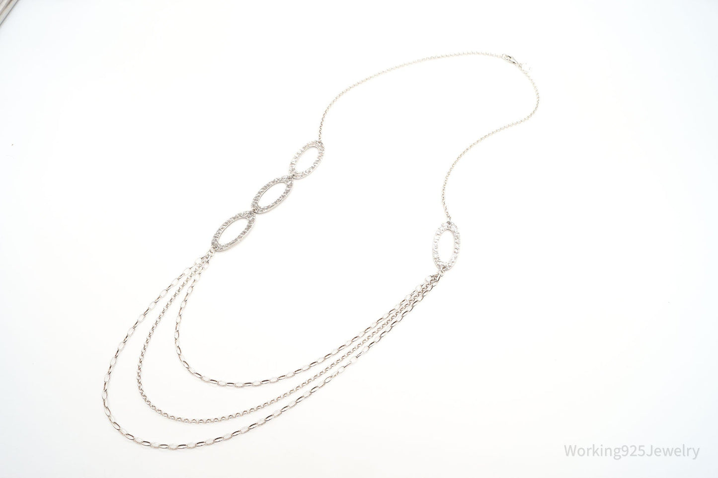 Retired Designer Silpada Cascading Ovals Sterling Silver Necklace - 32"