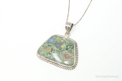 Vintage Large Crazy Lace Agate Sterling Silver Necklace