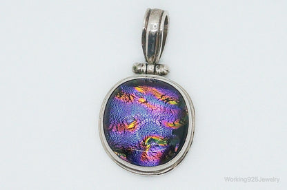 Vintage Large Dichroic Glass Sterling Silver Necklace Pendant
