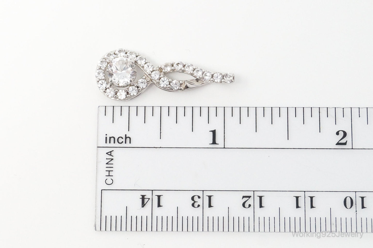 Vintage Art Deco Cubic Zirconia Sterling Silver Necklace Pendant