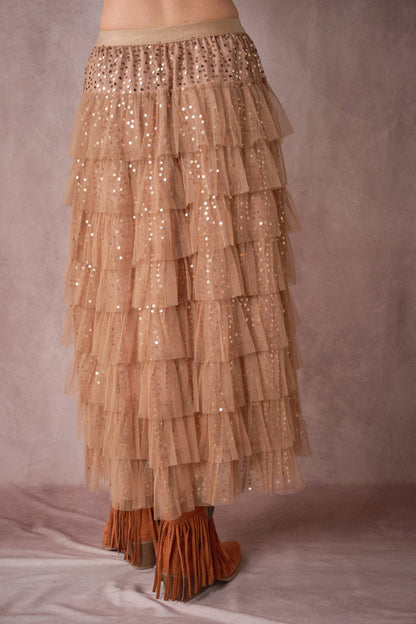 Sequin Tiered Mesh Maxi Skirt