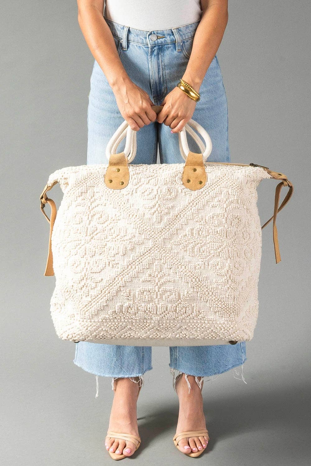 Cream Vintage Inspired Textured Tote