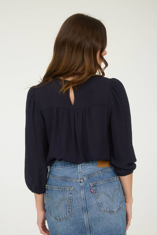 Floral Embroidered Yoke 3/4 Sleeve Blouse -medium remains