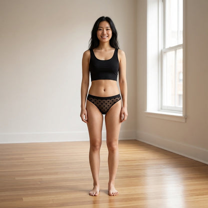 Heart Mesh Cheeky with Elastic Waist In Black