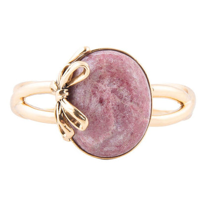 Gifted Pink Rhodonite Golden Bow Cuff Bracelet