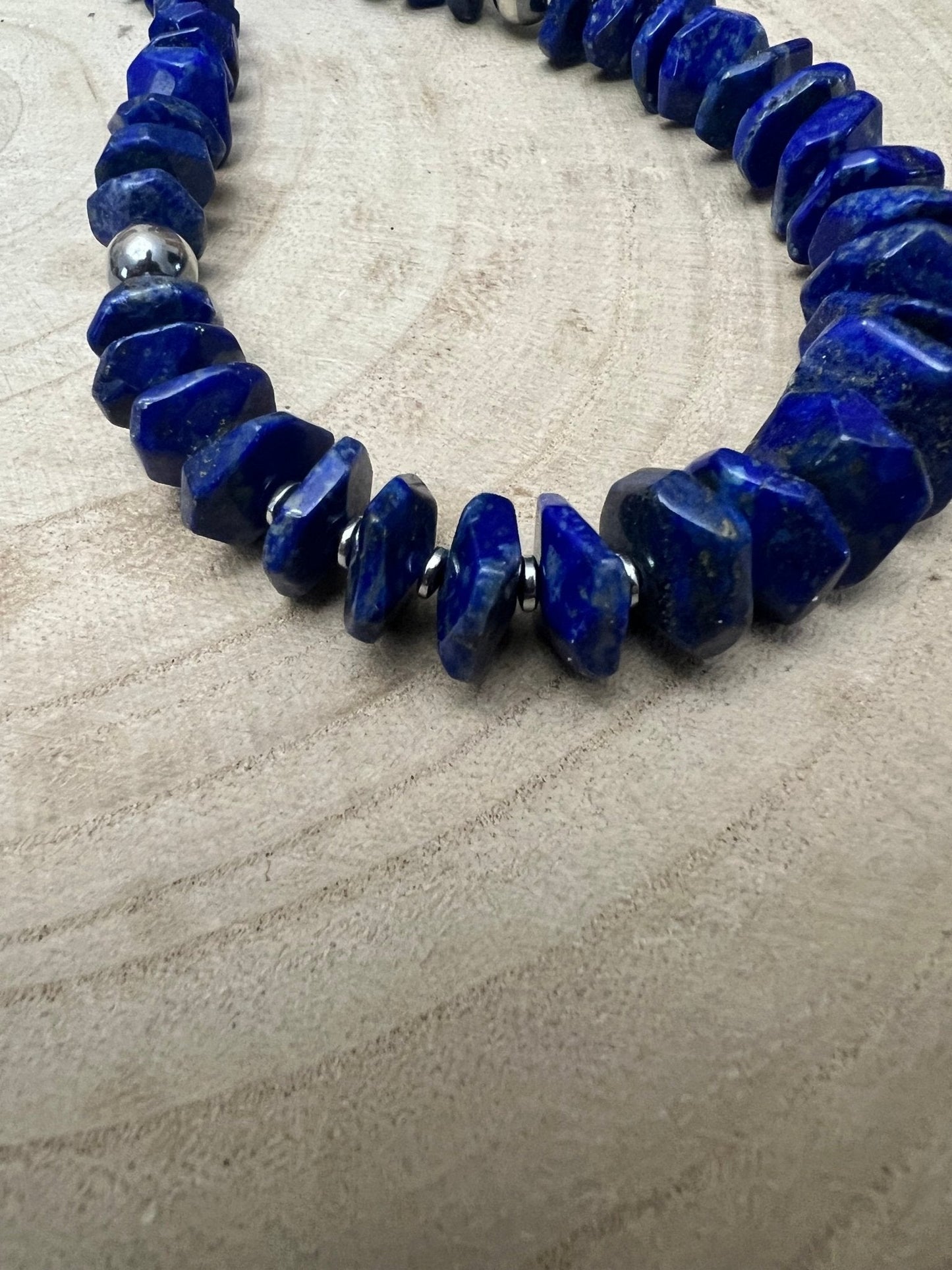 Graduated Lapis Necklace with Sterling Pearl & Hematite — 22 inch