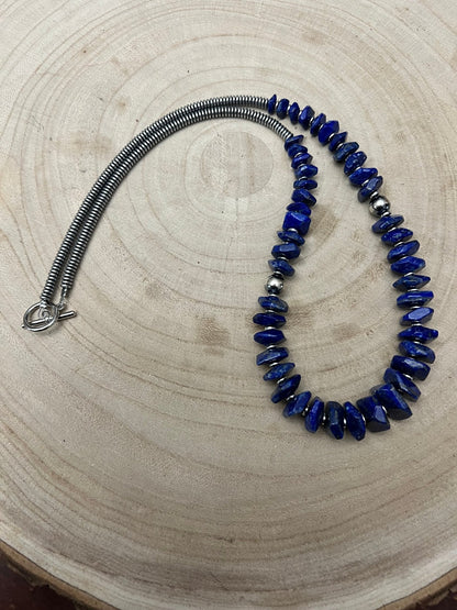 Graduated Lapis Necklace with Sterling Pearl & Hematite — 22 inch