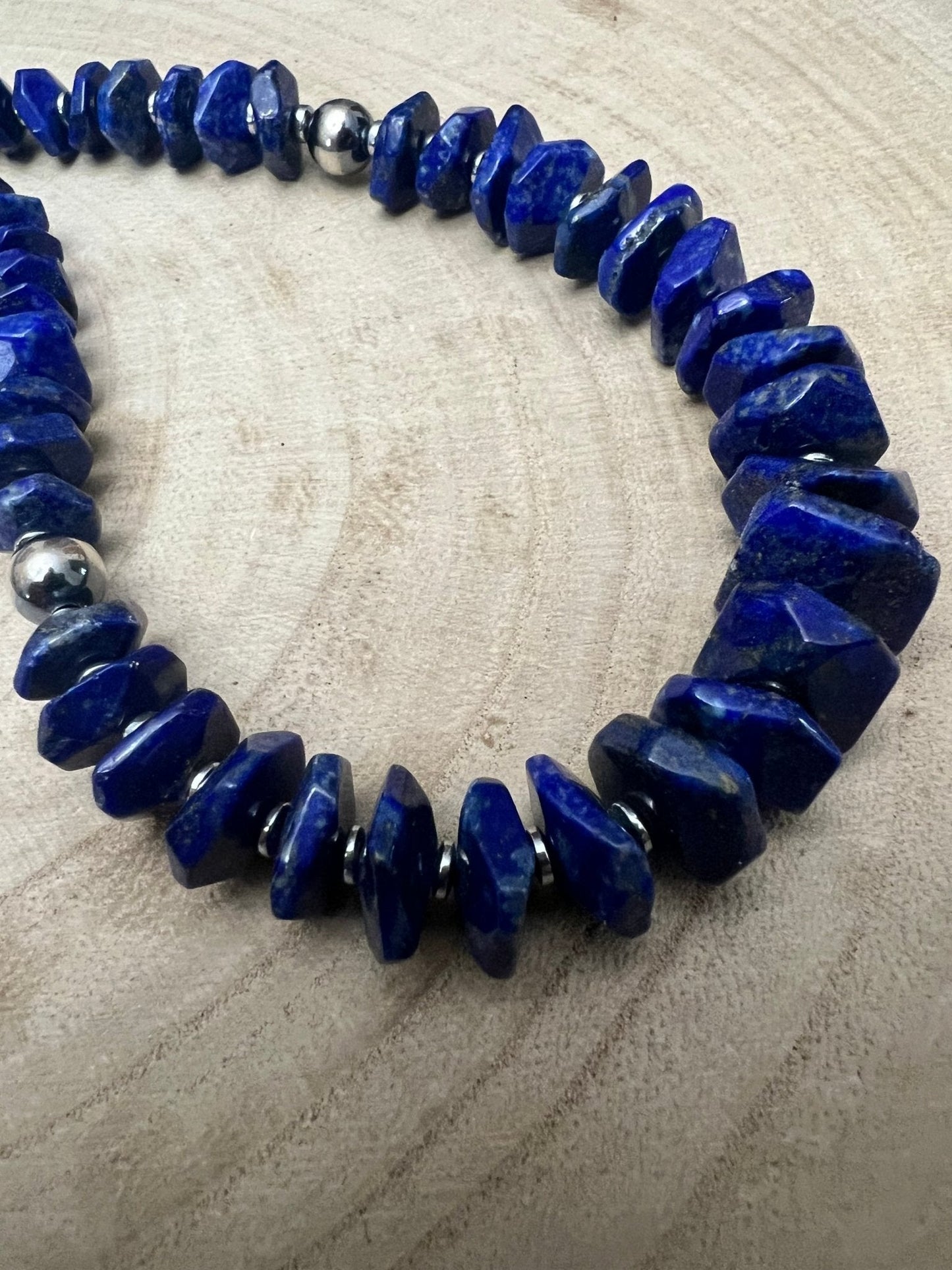 Graduated Lapis Necklace with Sterling Pearl & Hematite — 22 inch
