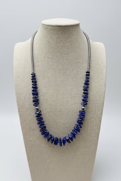 Graduated Lapis Necklace with Sterling Pearl & Hematite — 22 inch
