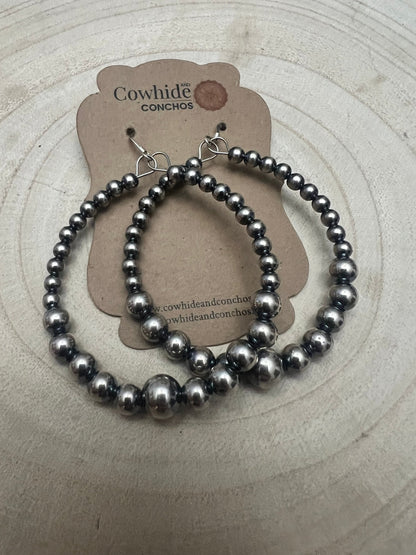 Graduated Sterling Pearl Hoops — 1 1/2" Drop with 4-6-8mm Graduated Sterling Pearl (Sterling Silver Hooks)