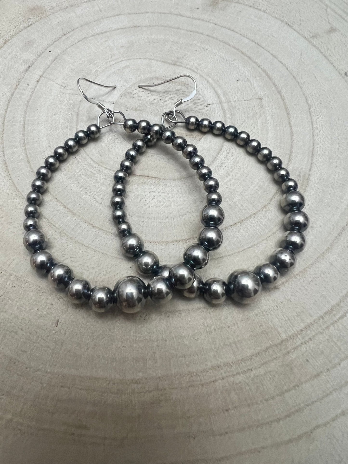 Graduated Sterling Pearl Hoops — 1 1/2" Drop with 4-6-8mm Graduated Sterling Pearl (Sterling Silver Hooks)