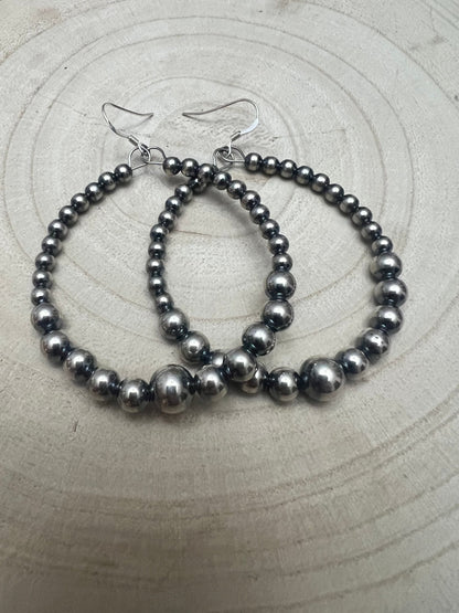Graduated Sterling Pearl Hoops — 1 1/2" Drop with 4-6-8mm Graduated Sterling Pearl (Sterling Silver Hooks)