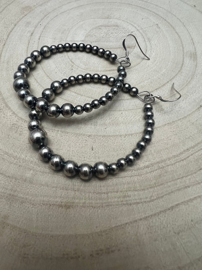 Graduated Sterling Pearl Hoops — 1 1/2" Drop with 4-6-8mm Graduated Sterling Pearl (Sterling Silver Hooks)