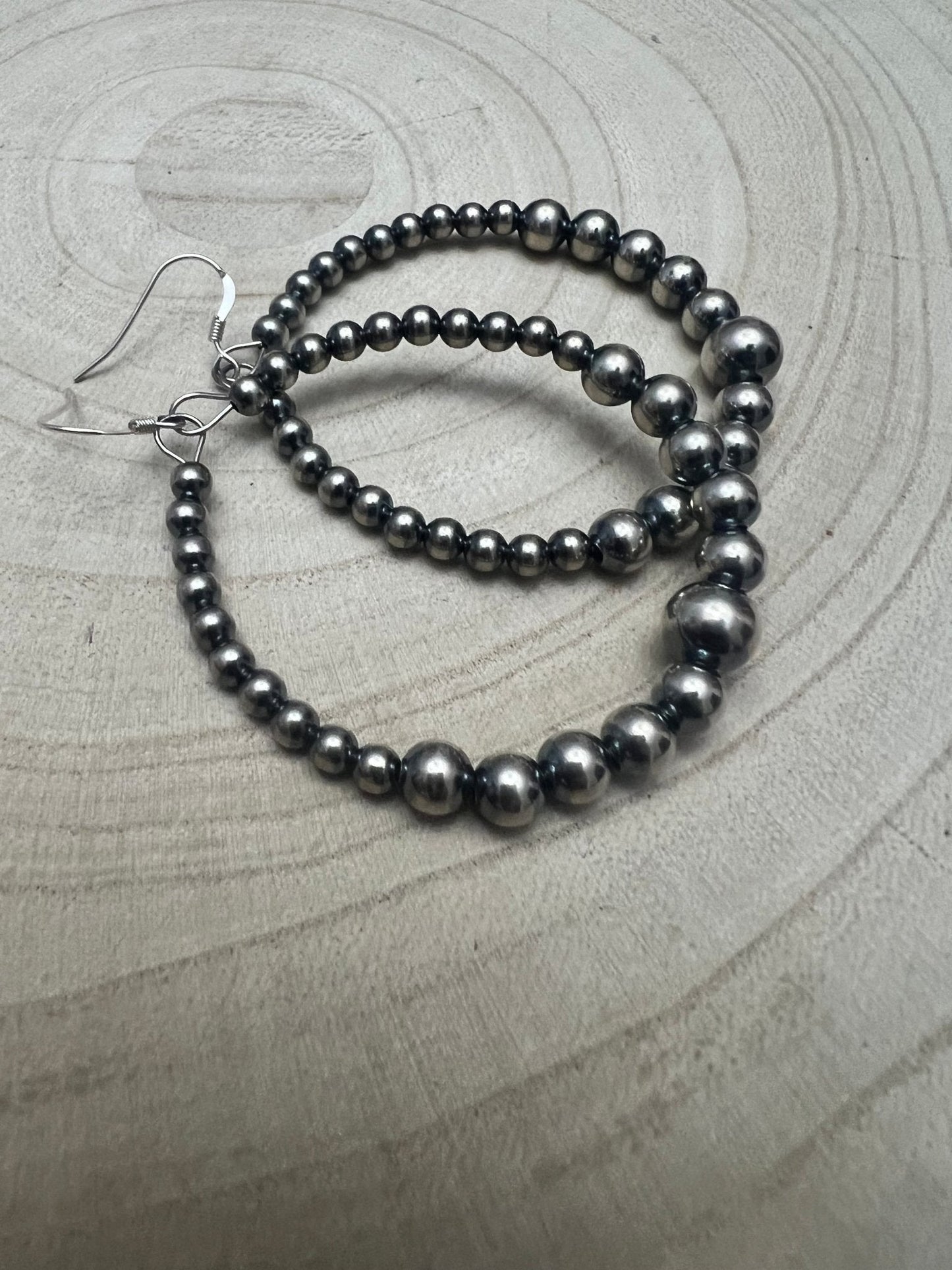 Graduated Sterling Pearl Hoops — 1 1/2" Drop with 4-6-8mm Graduated Sterling Pearl (Sterling Silver Hooks)