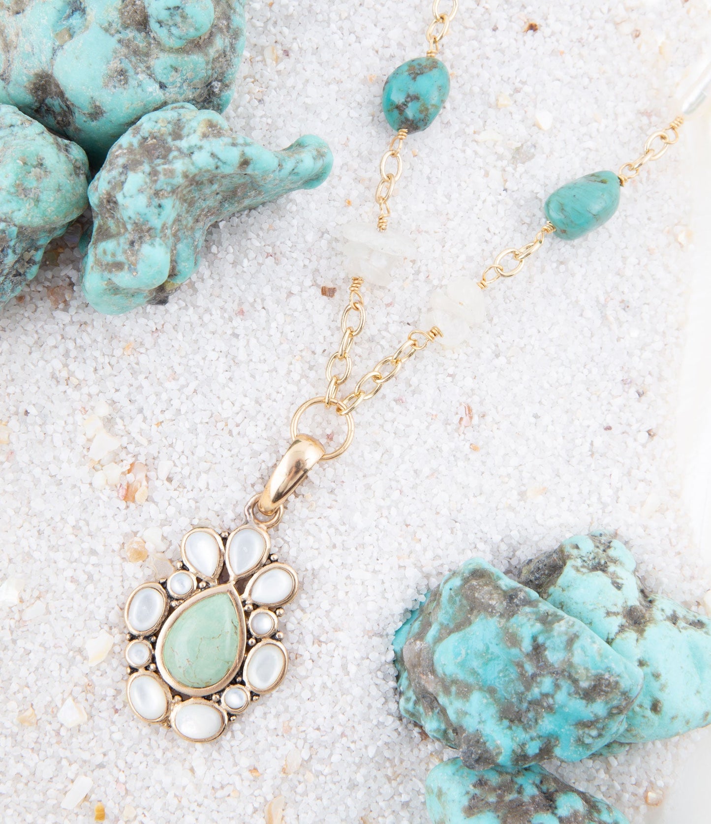 Green Turquoise Pearl Drop Necklace