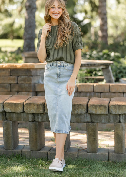 Greta Light Wash Midi Denim Skirt - FINAL SALE