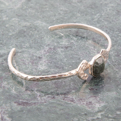 Hammered Green Seraphinite and Sterling Silver Cuff Bracelet