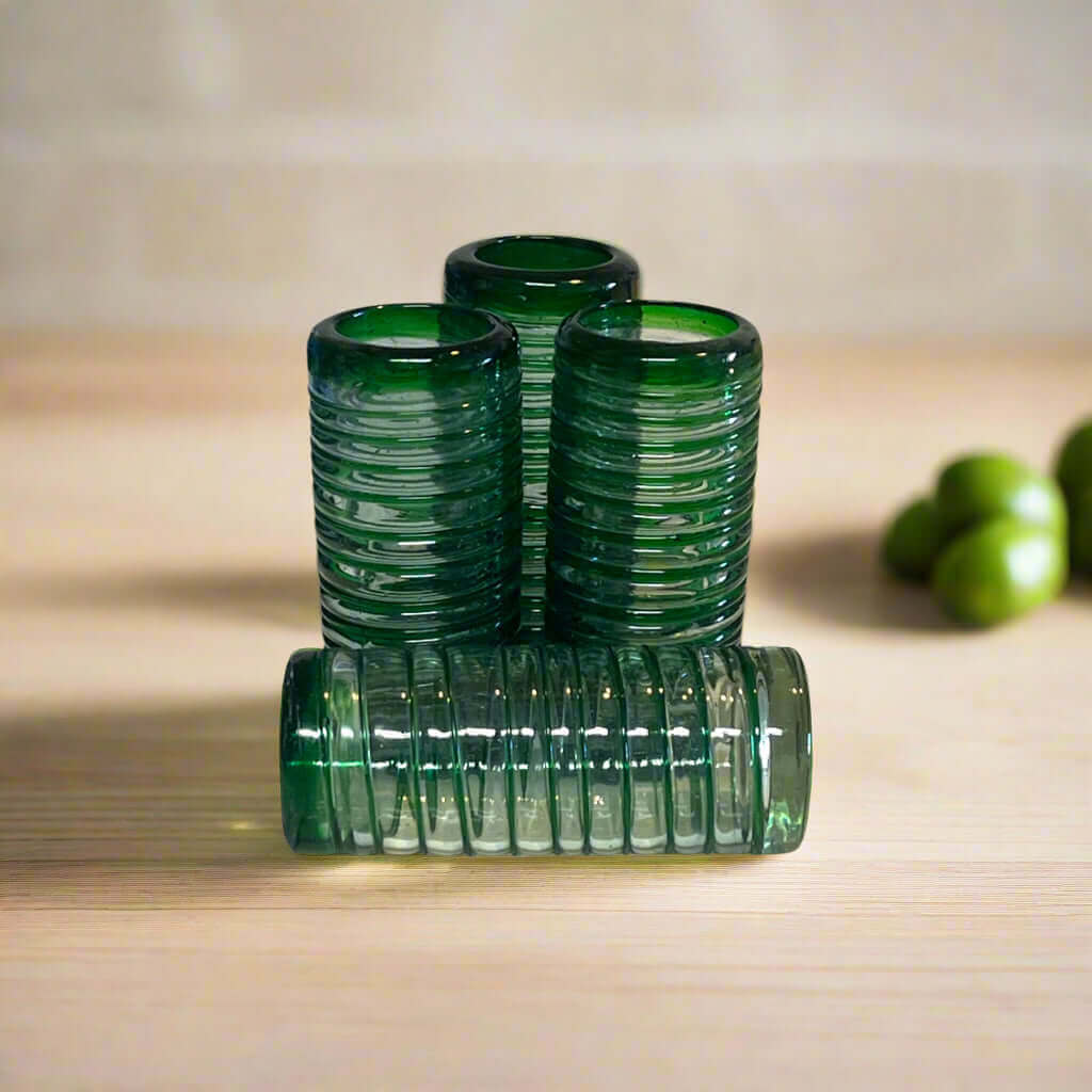 Mexican Double Shot Glass | Hand-Blown Green Swirl Barware