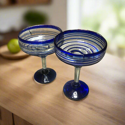 Mexican Margarita Glass | Hand-Blown Blue Swirl Cocktail Cup