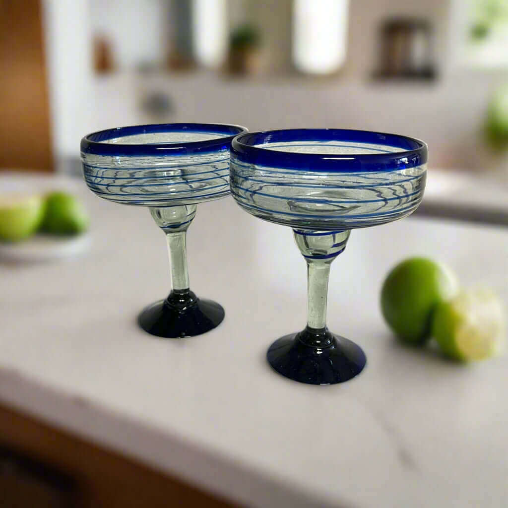 Mexican Margarita Glass | Hand-Blown Blue Swirl Cocktail Cup