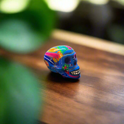 Hand-Painted Guerrero Skull | Colorful Mexican Artisan Statue