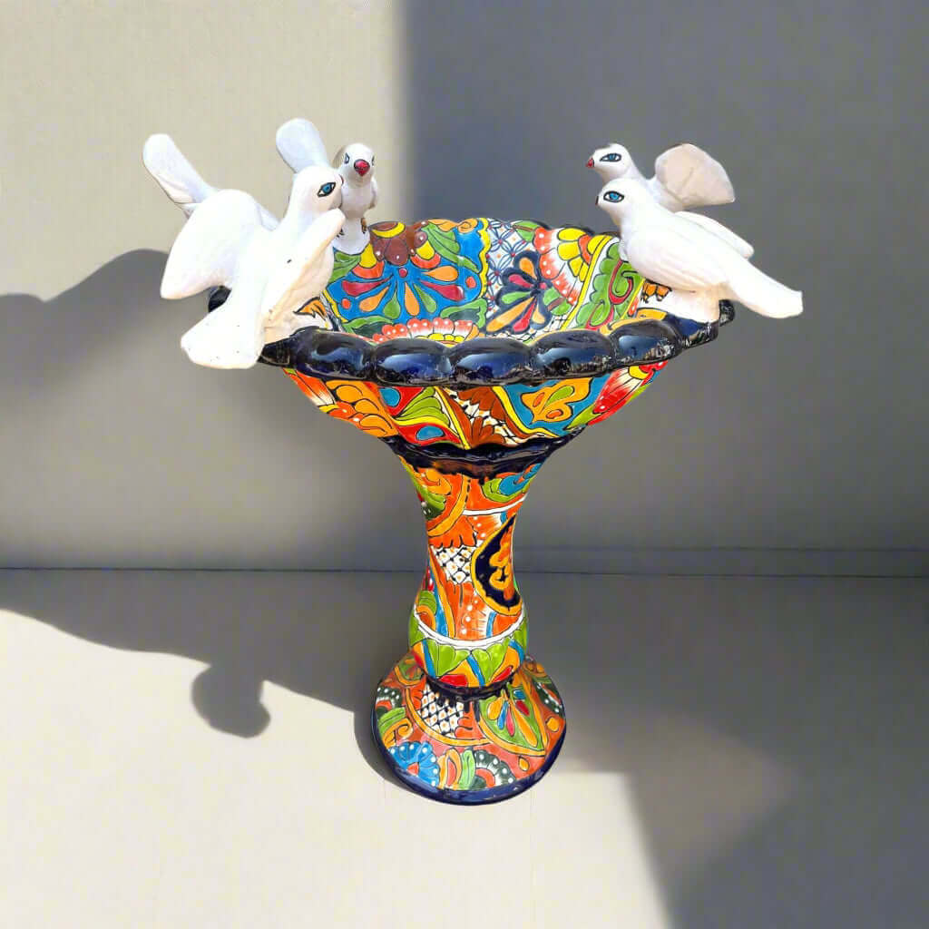 Talavera Bird Bath | Hand-Painted Mexican Pedestal Garden Art
