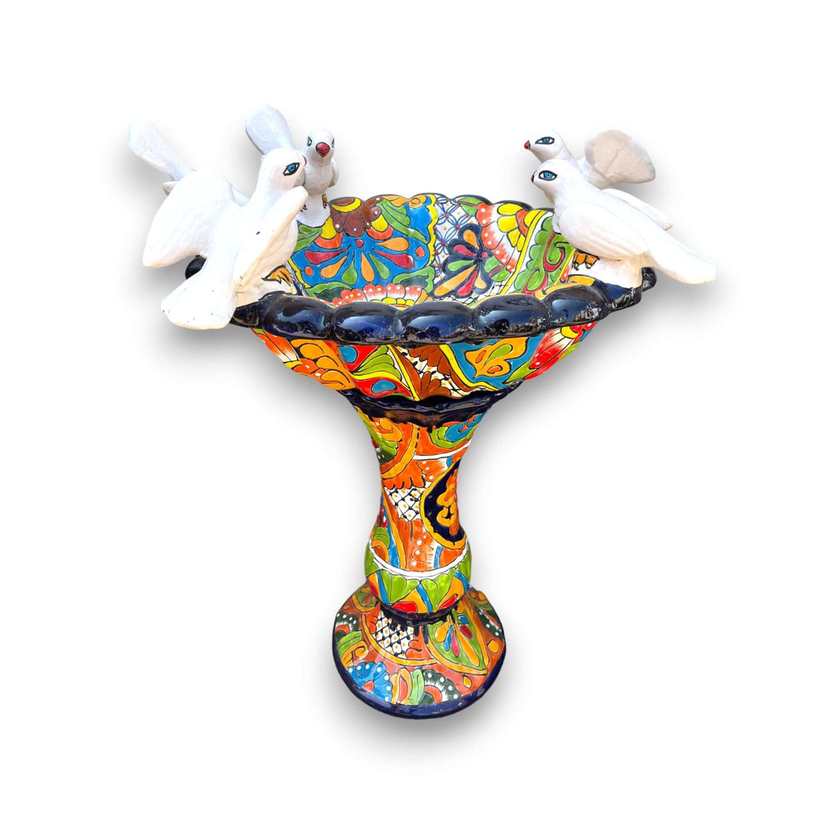Talavera Bird Bath | Hand-Painted Mexican Pedestal Garden Art