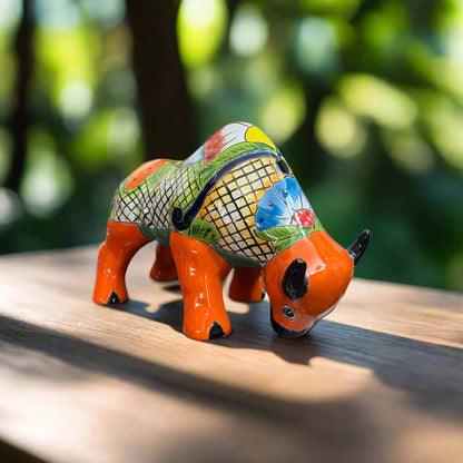 Talavera Bull Statue | Hand-Painted Mexican Ceramic Animal Decor