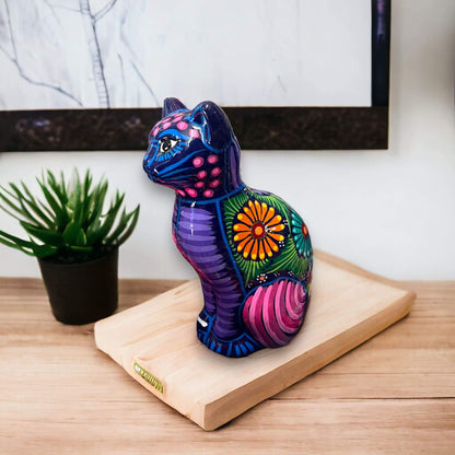 Talavera Cat Piggy Bank | Hand-Painted Mexican Ceramic Coin Holder