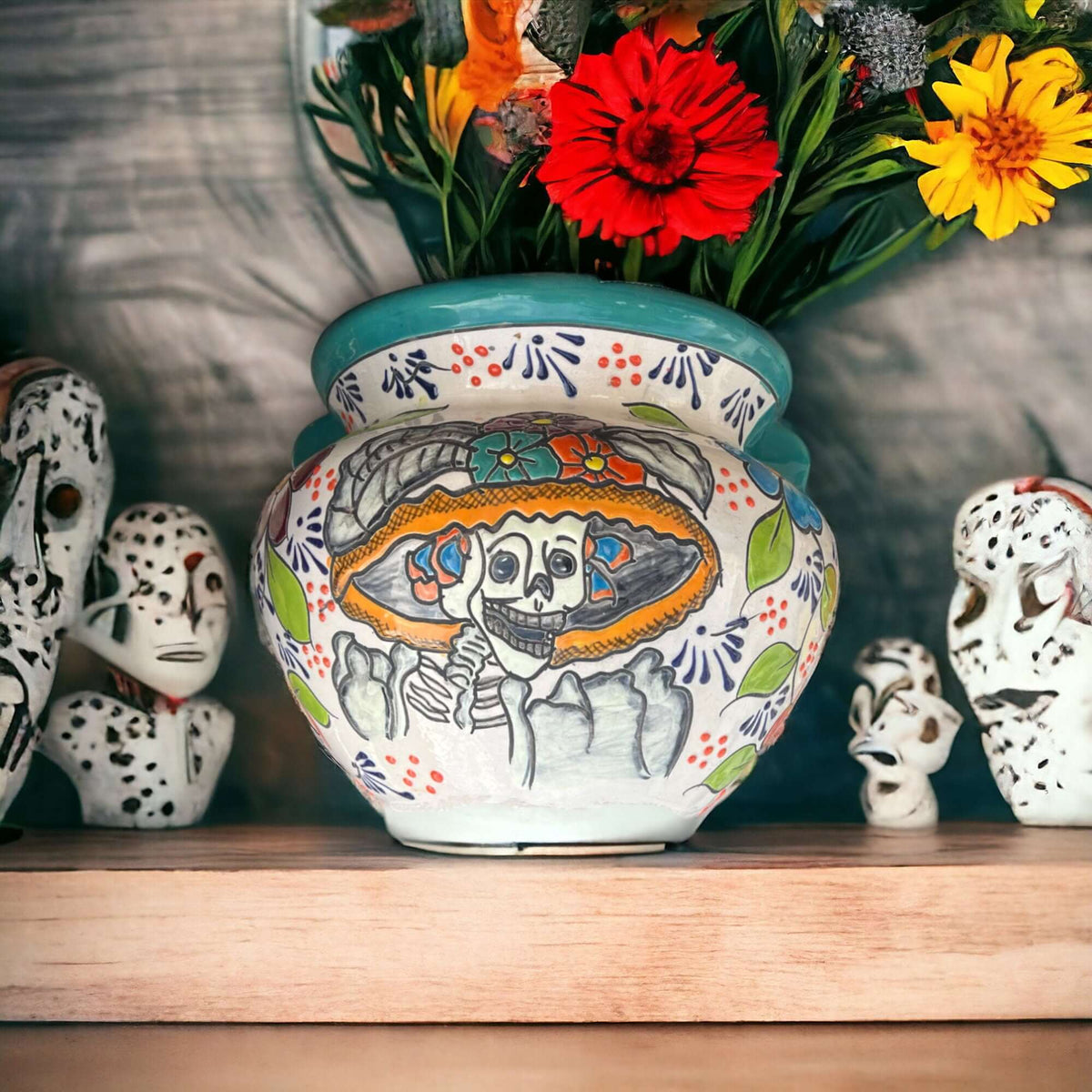 Talavera Catrina Planter | Hand-Painted Artisan Flower Pot