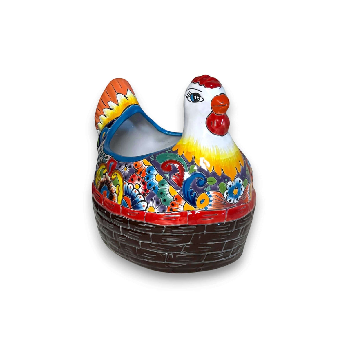 Talavera Chicken Planter | Hand-Painted Mexican Ceramic Statue