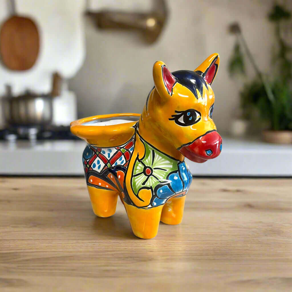 Talavera Donkey Planter | Hand-Painted Mexican Burro Flower Pot
