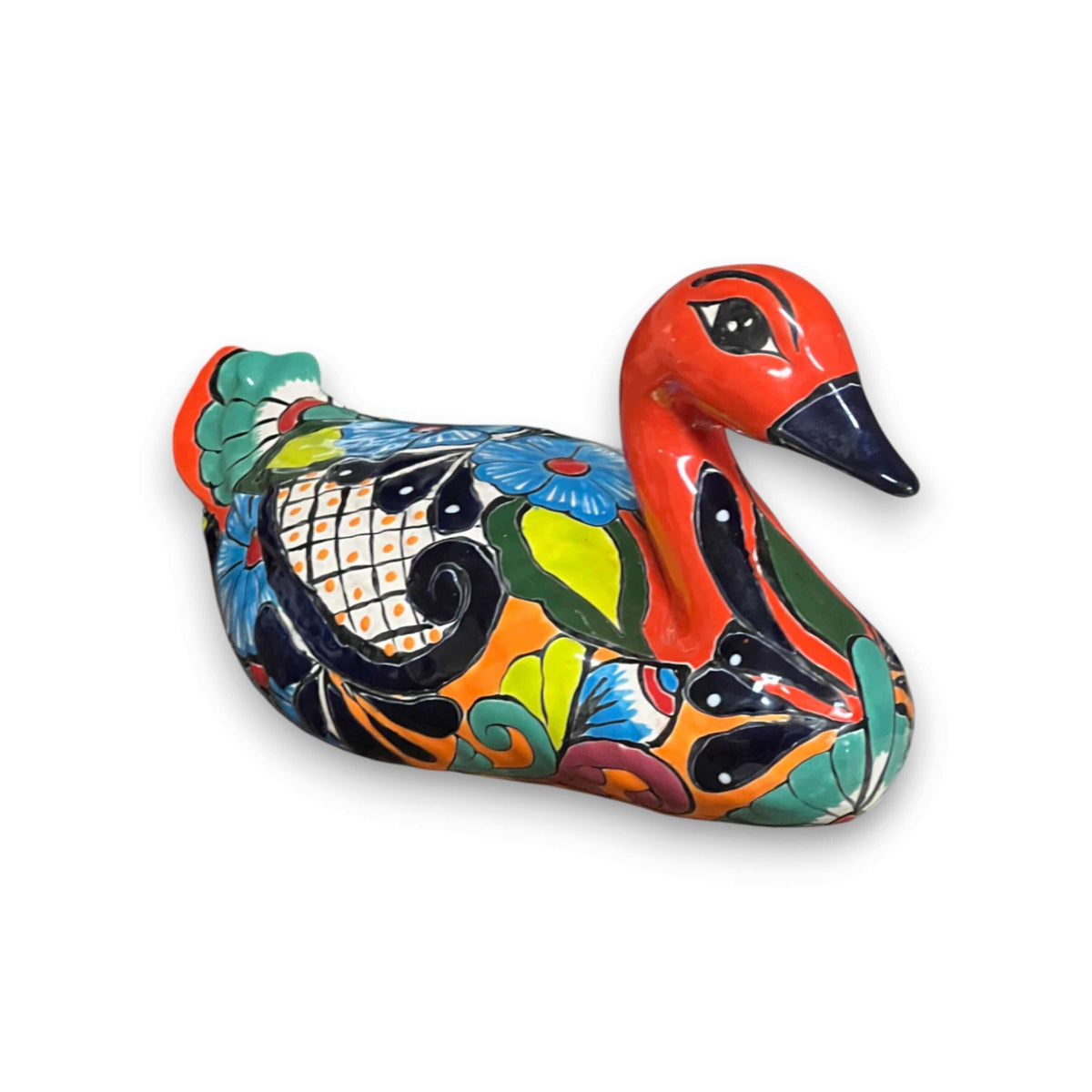 Hand-Painted Colorful Talavera Duck Statue | Mexican Folk Art Decor